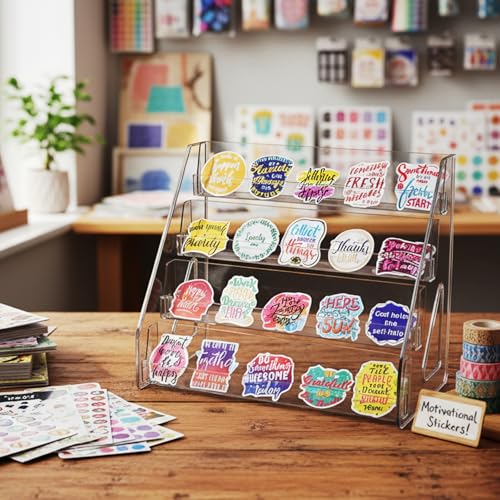 Acrylic Bookmark Display Stand, Portable Sticker Holder for Vendor Events Retail, 4 Tier Clear Display Shelf Rack for Greeting Card, Postcards, Brochures