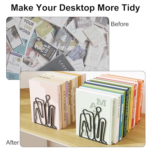Alsonerbay Thinker Decorative Book Ends for Shelves, Metal Novelty Bookends with Non-Slip Base, Heavy Duty Book Stoppers for Home Office Decor (Black, 1 Pair)