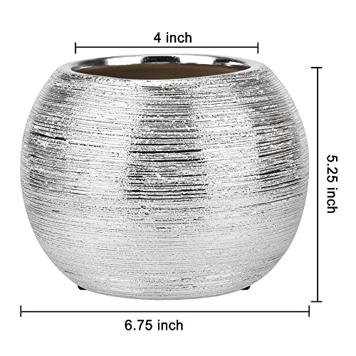 Silver Planter Pot Indoor Decorative Centerpiece Round Flower Vase Metallic Ball Plants Pot Flower Planter Succulent Pots Sphere Plant Pots - color: Silver