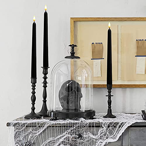 NONNO & ZGF 10 Pack Black 11'' LED Wax Covered Taper Candles with 2 Remote Control, Flameless Battery Operated Decor Candle, Warm White LED - color: Black