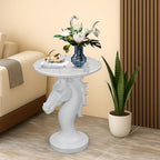 Modern End Table Living Room - Horse Statue White Faux Marble Night Stand, 23" Tall Contemporary‌ Side Table with Horse Head Base (17.73" Wide) for Reception Area & Bedroom - style: White Horse
