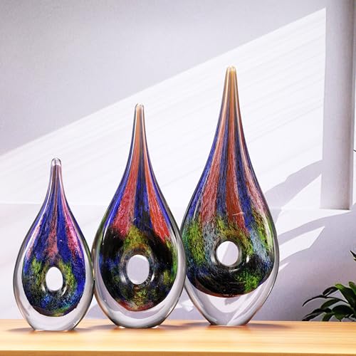 Luxury Lane Hand Blown Abstract Hollow Tear Drop Sommerso Art Glass Sculpture for Home Decor 11.5 inch Tall Centerpiece Table Decoration - size: 11.5" tall