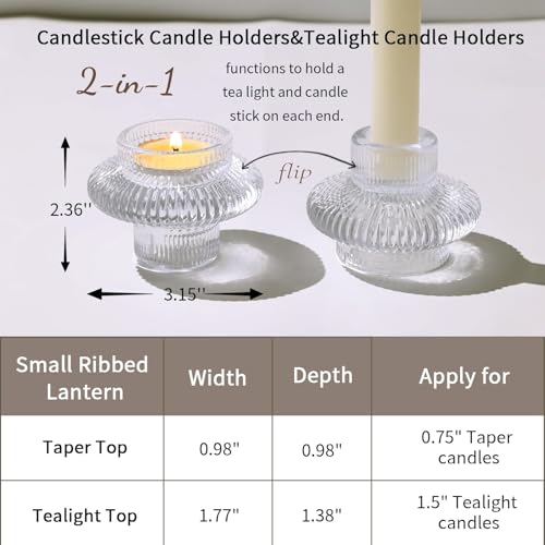 Glass Candlestick Holders 10 Pcs – Clear Ribbed Taper Candle Holders, Vintage Votive Candle Holders for Table Centerpiece, Wedding Christmas Dinner Party Decorations - color: Clear