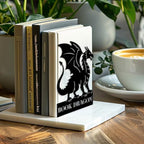 Peacoblue Metal Bookends for Shelves, Modern Decorative Heavy Duty Study Book Ends Stoppers for Office, Desk, Shelf, Room 5.3"x4.3"x6.9" Cast Iron Simple Tall Bookends 1 Pair (Dragon) - style: Dragon