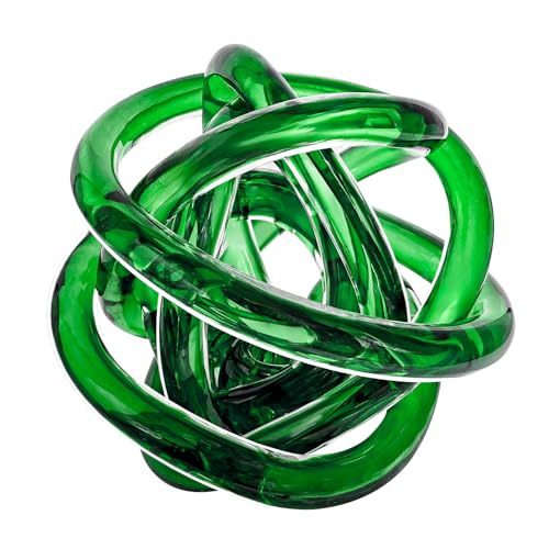Glass Knot Teal Decor Ball - 5 Inch Hand Blown Infinity Sculpture Orbit Home Decor Table Decoration Interio Art - color: Kelly Green, size: 5-Inch Diameter