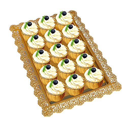 2Pcs Rectangle Iron Cupcake Serving Tray Fruit Dessert Plates for Party Anniversary Wedding Christmas Baby Shower (Gold) - color: Gold