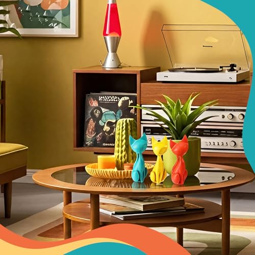 AceOrbit 3pcs Mid Century Modern Decor Medieval Table Decor Resin Cats Orange Blue and Yellow Resin Cats for Home Desktop Sculpture Office Table Desktop Bookshelf Mantelpiece Shelf Centerpiece - style: Cat