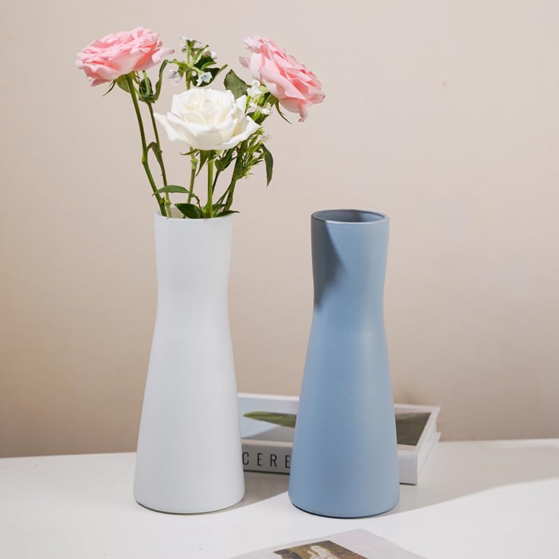 7 inch Ceramic Bud Vase Tall Conic Flower Single Stem Vase Small Bud Decorative Floral Vase Home Decorative Floral Centerpiece for Wedding Office (White)