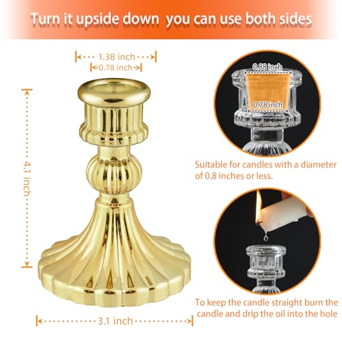 Glass Candlestick Holder,Striped Taper Candle Holders,Set of 6 Candle Stand for Table Centerpieces, Home Decor,Weddings,Festival and Parties (Gold Stripe) - color: Gold Stripe