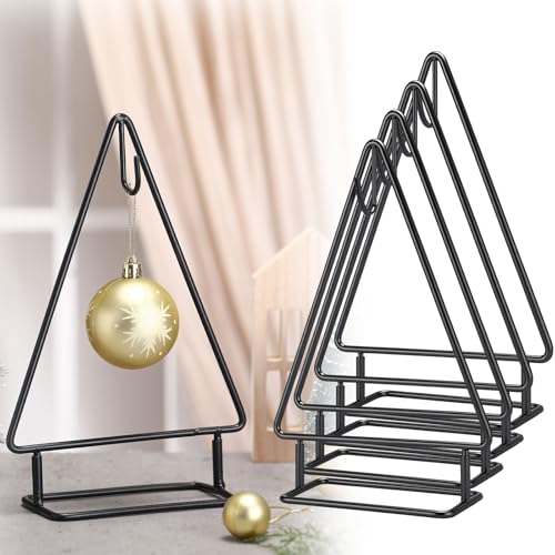 Cinnvoice 4 Pcs 10 Inch Ornament Display Stand Metal Christmas Tabletop Ornament Christmas Tree Shaped Display Stand Holder Farmhouse Xmas Tree for Balls Decorations Hanging Gift