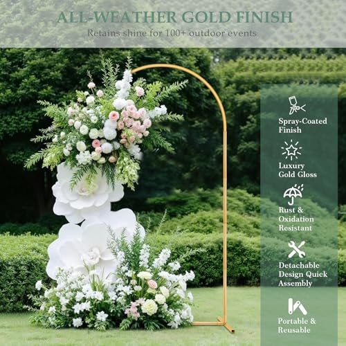 WellSign 7.2FT Arch Backdrop Stand for Parties, Metal Balloon Arch kit Stand, Gold Wedding Arch Stand Frame for Gender Reveal Ceremony Birthday Anniversary Bridal Graduation Party Event Decoration - color: Gold, size: 7.2FT