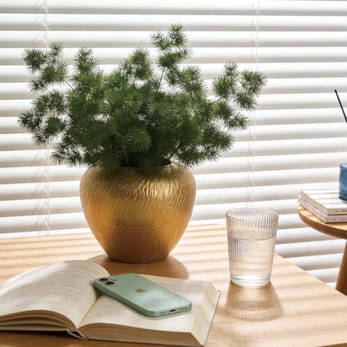 Gold Round Ceramic Vintage Vase - 7.48“ Golden Rustic Farmhouse Boho Vases for Home Decor, Modern Decorative Pottery Vase for Living Room, Diningroom Table, Entryway, Mantel - style: Gold Texture Round
