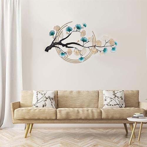 YUYANSHOP 3D Ginkgo Tree Leaf Metal Wall Art, Modern Luxury Metal Wall Nature Art Decor, Metal Wall-Mounted Sculpture, Hanging for Living Room Bedroom Kitchen Decoration Gifts,110x68cm