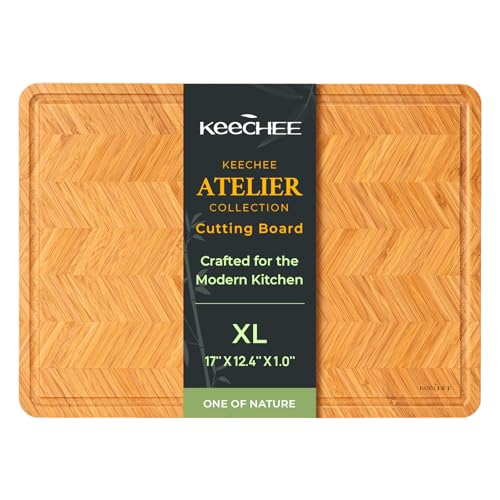 Keechee Atelier Collection Bamboo Cutting Board, Reversible Wood Chopping Boards for Kitchen with Juice Grooves, Handcrafted Large Serving Tray, Luxury Housewarming Wedding Gifts for New Home - size: One Piece L