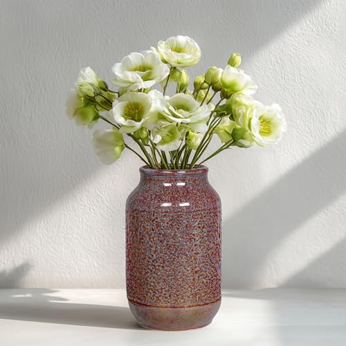 Brown Ceramic Vase for Home Decor - 9 Inch Farmhouse Pottery Vase for Pampas Grass, Decorative Vases for Flowers, Farmhouse Decor, Kitchen, Mantle, Fall Decoration - color: Rust Brown