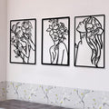 CHENGU 3 Pieces Metal Minimalist Abstract Woman Wall Art Line Drawing Wall Art Decor Single Line Female Home Hanging for Kitchen Bathroom Living Room - style: Floral Style