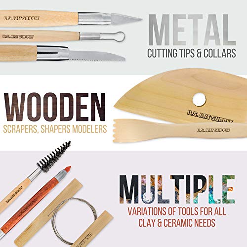 U.S. Art Supply Pottery & Clay Tools Set (53-Piece) - Includes Pottery Tools, Canvas Case for Sculpting, Ceramics, and Easy Storage & Transport - size: 53-Piece with Plastic Case