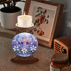 MaiYiYi DIY Religious Cross Diamond Art Painting Candlestick Holders, Flower Cross Diamond Pianting Candle Holder, Special-Shaped Diamond Wooden Candlestick Crafts Ornaments for Home Decor