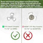 Smallest 9.6 Inch Microwave Plate Replacement Compatible With Panasonic Microwave Glass Plate F06016D00XN, 9.6" Microwave Plate Replacement for Nostalgia 0.7 cu.ft. 700W small retro microwaves - size: 9.6" Small Coupler Hole, Outer Track 7 5/8"