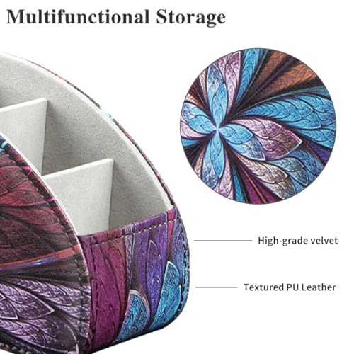 Remote Control Holder PU Leather TV Remote Caddy for Table 5 Compartments Nightstand Organizer for Bedroom Accessories/Bedside Remotes/Media Controllers/Office Supplies Decorations for Living Room - color: Fractal Flower, size: Small