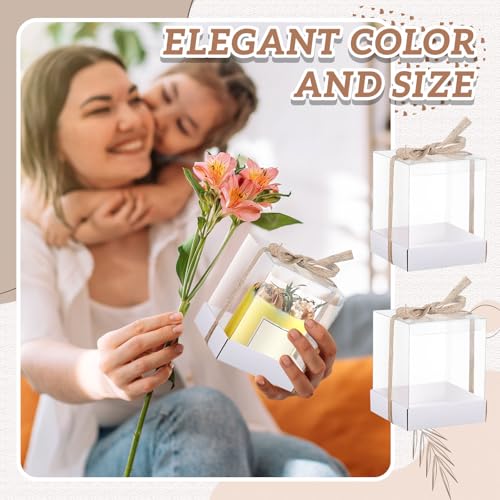 Cunno 36 Set 3.5 x 3.5 x 4.3 in Candle Gift Package Valentine's Transparent Box 4-18 oz Handmade Tealight Candle Holder Paper Bottom Ribbon for Wedding Baby Shower Party Mug(White) - color: White