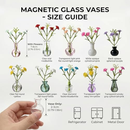 10-Pack Magnetic Mini Bud Vases Gift Set – Mixed Styles & Colors Glass Decor for Fridge & Locker – Upgraded Heavy-Duty Magnets – Unique Small Gifts for Teachers, Coworkers & Home Office - color: Jewel-tone Glass Mix