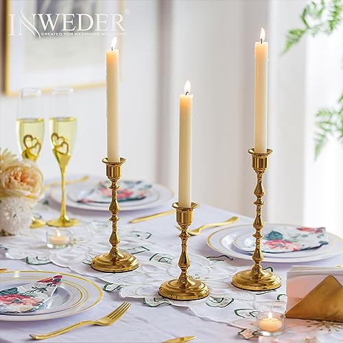 Brass Candlestick Holders Vintage: Gold Taper Candle Holder Metal Candle Sticks Holder Antique Decoration for Dinning Table Mantel Wedding Centerpieces Christmas Party Set of 3 - size: 1 Set(3 Pcs)
