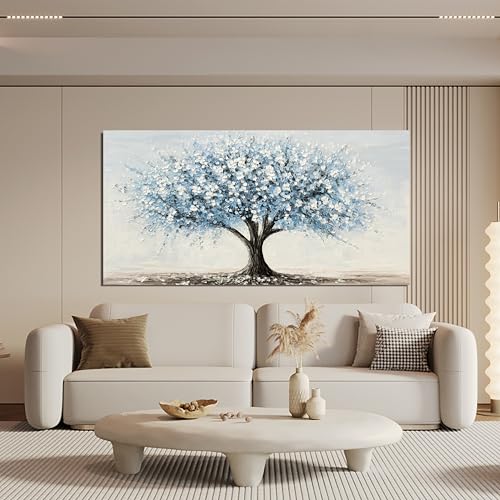 Canvas Wall Art Decor Large Tree of Life Wall Art Decorations Canvas Art Wall Decor Wall Art Pictures for Living Room Vintage White Blue Wall Art Prints Artwork for Walls Bedroom Office Decor 24"X48" - color: XY-01J, size: 48"L x 24"W