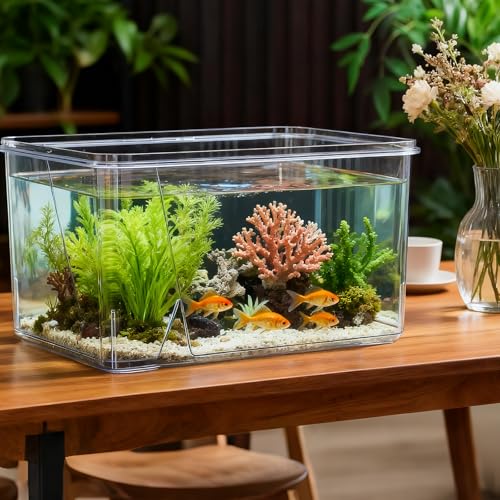 Geelin 7 Gallon Plastic Fish Tank Large Bowl Shatterproof with Crystal Clear Clarity for Terrarium, Flower Vase Centerpiece Gift for Fish Lovers (Square) - size: 7 Gallon, style: Square