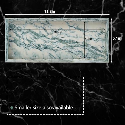 Natural Marble Vanity Tray, Luxury Stone Organizer for Bathroom & Kitchen Counter | Holds Soap Dispenser, Jewelry, Perfume | Non-Resin, Non-Ceramic Décor - color: Cyan-green, size: 11.8" x 5.1" x 0.8"