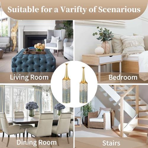 Sziqiqi Large Floor Vases Decorative Tall- 23.4/26in Set of 2 Coastal Big Vase for Home Decor Living Room Rustic Flowers Vases Metal Plant Farmhouse Vases for Pampas Grass Feathers Twigs Branches - style: Blue Floor Vases