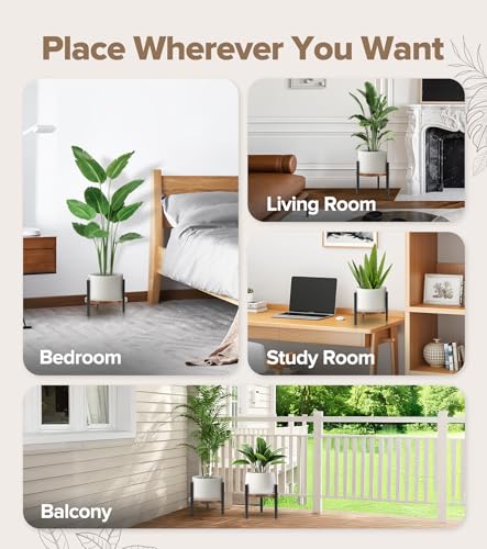 Plant Stand Indoor Adjustable with Walnut Wood Tray, Metal Modern Indoor Plant Stand, Heavy Duty Plant Stands Outdoor Corner, Stable Plant Holder, Fits 8 to 12 Inches Pots, Black, 1 Pack - color: Walnut Wood Tray, size: 1 Pack