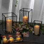 yshengood Large Glass Hurricane Candle Holder Set of 3 PCS, Black Frame and Glass Hurricane Candleholders - size: 3-Piece Set (3 Large)