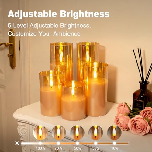 Rechargeable Flameless Candles, Realistic Flickering LED Flameless Candles Real Wax Candle with Remote Control and Timer, Gold Glass Electronic Candle, 1 Set of 5（Gold） - color: Rechargeable-Copper wire