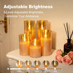 Rechargeable Flameless Candles, Realistic Flickering LED Flameless Candles Real Wax Candle with Remote Control and Timer, Gold Glass Electronic Candle, 1 Set of 5（Gold） - color: Rechargeable-Copper wire