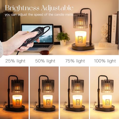 Candeldo Candle Warmer Lamp with Timer: Black Candle Warming Lamp Height Adjustable Wax Melt Warmer Dimmable Modern Farmhouse New Home Bedroom Decor Mothers Day Housewarming Gift for Women - color: Smoke Grey