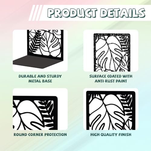 Peacoblue Metal Bookends for Shelves, Modern Decorative Heavy Duty Study Book Support Stoppers for Office, Desk, Shelf, Room 5.3"x4.3"x7.9" Cast Iron Bookends, 1 Pair (Tropical Monstera Deliciosa) - color: Tropical Monstera Deliciosa Leaves