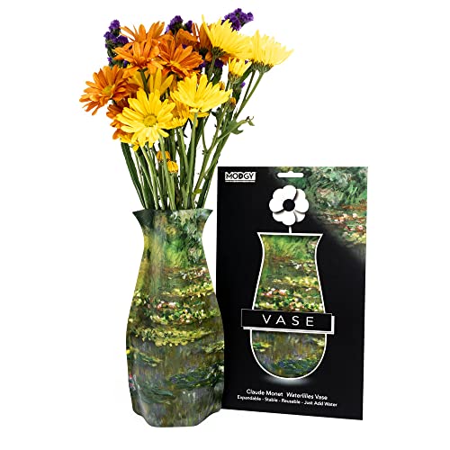 MODGY Collapsible and Expandable Flower Vase Plastic Decorative Modern Centerpieces Dining Table Decor Living Room Bathroom Wedding Office, Claude Monet Waterlilies - style: Waterlilies
