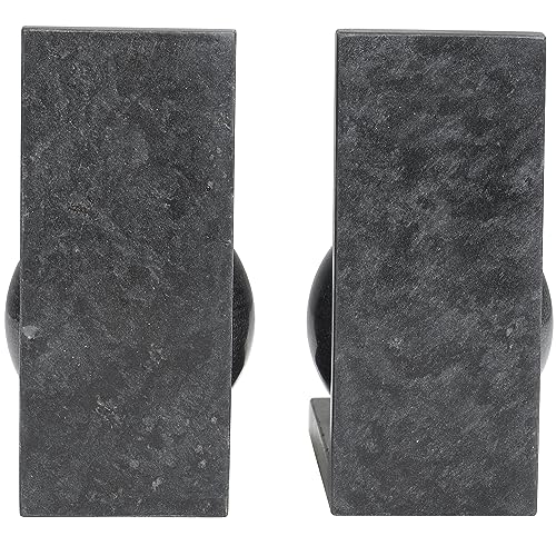 Deco 79 Marble Geometric Sleek Orb Bookends with L- Shaped Bases, Set of 2 6" W, 7" H, Black - color: Black, size: 6"W, 7"H