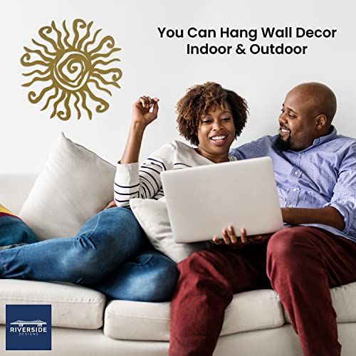 Riverside Designs Wacky Sun Metal Wall Art Indoor/Outdoor Decor - 18" Gold Rust Proof Wall Sculpture - Made in USA - Ideal for Bedroom, Garden, Home, Patio and Farmhouse - color: Gold, size: 18"L x 18"W