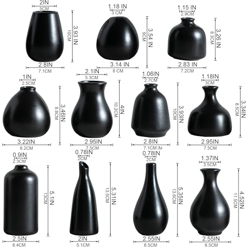 Ceramic Bud Vases, Black Mini Vase Set of 11, Small Pottery Vases for Flowers Mini Ceramic Vases for Pampas Grass Vase Bulk for Wedding Table Centerpieces Decoration Boho Home Decor - color: B-black Bud Vases 11pcs
