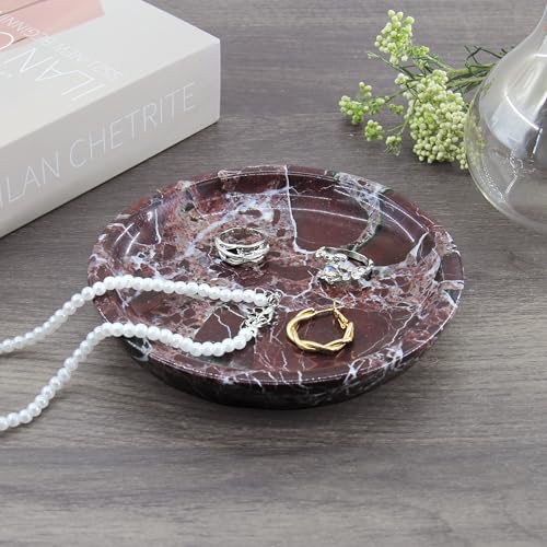 Small Natural Marble Jewelry Tray Key Plate Holder Dish Trinket Decor Catch All Bowl for Ring Earring Stone Gift for Women Daugther,Rosso Levanto,5.5" - color: Rosso Levanto