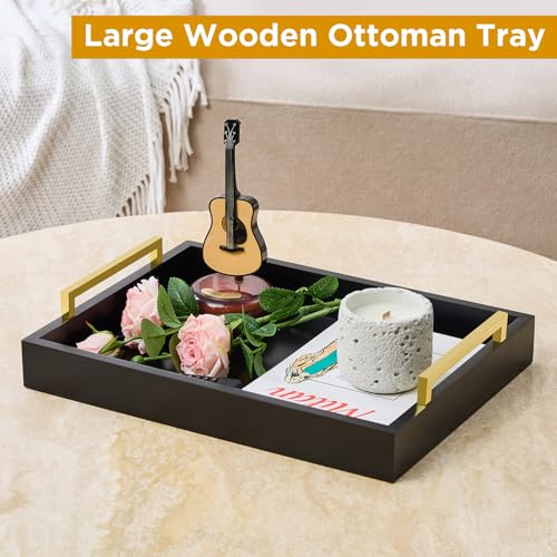 16"x12" Serving Trays with Handles, Black Decorative Serving Tray, Ottoman Trays for, Living Room, Bathroom, and Outdoors Decorative Trays (Black) - color: Black