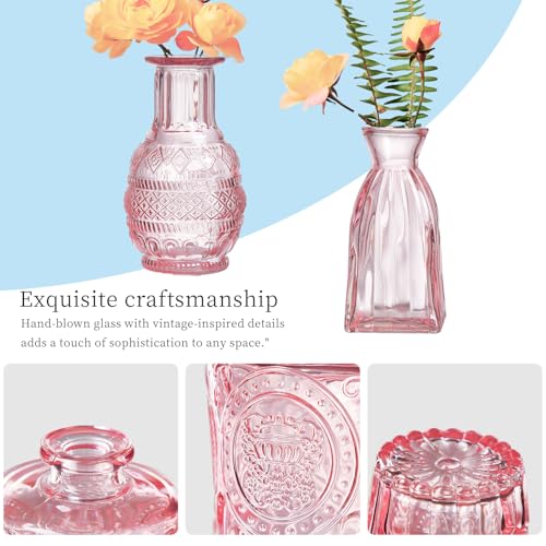 Glass Bud Vases Set of 32 - Pink Assorted Small Mini Glass Vases for Flowers, Crystal Vintage Vase Set, Bulk Centerpieces for Table Décor, Wedding, Home and Events (Pink, 32 Pcs) - color: Pink, size: 32 Pcs