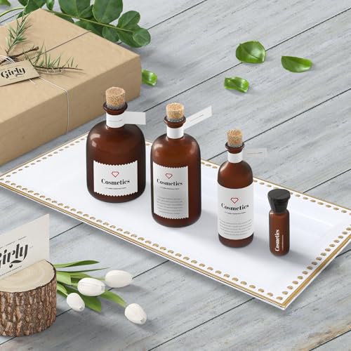 2 Pack White Bathroom Vanity Tray for Countertop with Beads, Small Plastic Toilet Tank Tray Versatile Storage Organization Tray for Makeup, Perfume, Desk, Kitchen, Candles, 14"x7"x1", 36W - color: 17white