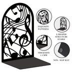 Musical Metal Book Ends Non-Skid Black Unique Bookend Decorative Heavy Book Ends for Shelves Heavy Duty Study Book Support Stoppers for Desk Musical Note 7x4.7x3.5 inch 1 Pairs/2 Pcs - style: Musical Note