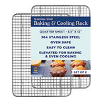 Ultra Cuisine Oven-Safe, Dishwasher-Safe 100% Stainless Steel Cooling & Baking Rack Set - Tight-Wire Bake for Oven Cooking - Heavy Duty - 8.5x12 - Set of 2 - Small Quarter Sheet Pan Cooling Racks - size: 8.5" x 12" 2-Pack