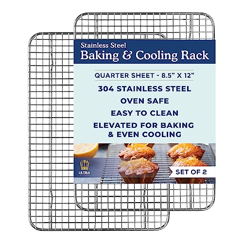 Ultra Cuisine Oven-Safe, Dishwasher-Safe 100% Stainless Steel Cooling & Baking Rack Set - Tight-Wire Bake for Oven Cooking - Heavy Duty - 8.5x12 - Set of 2 - Small Quarter Sheet Pan Cooling Racks - size: 8.5" x 12" 2-Pack