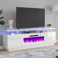 AMERLIFE Fireplace TV Stand with 36" Fireplace, 70" Modern Fireplace Entertainment Center LED Lights, 2 Tier TV Console Cabinet for TVs Up to 80", White & White - color: White & White, size: 70"