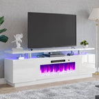 AMERLIFE Fireplace TV Stand with 36" Fireplace, 70" Modern Fireplace Entertainment Center LED Lights, 2 Tier TV Console Cabinet for TVs Up to 80", White & White - color: White & White, size: 70"